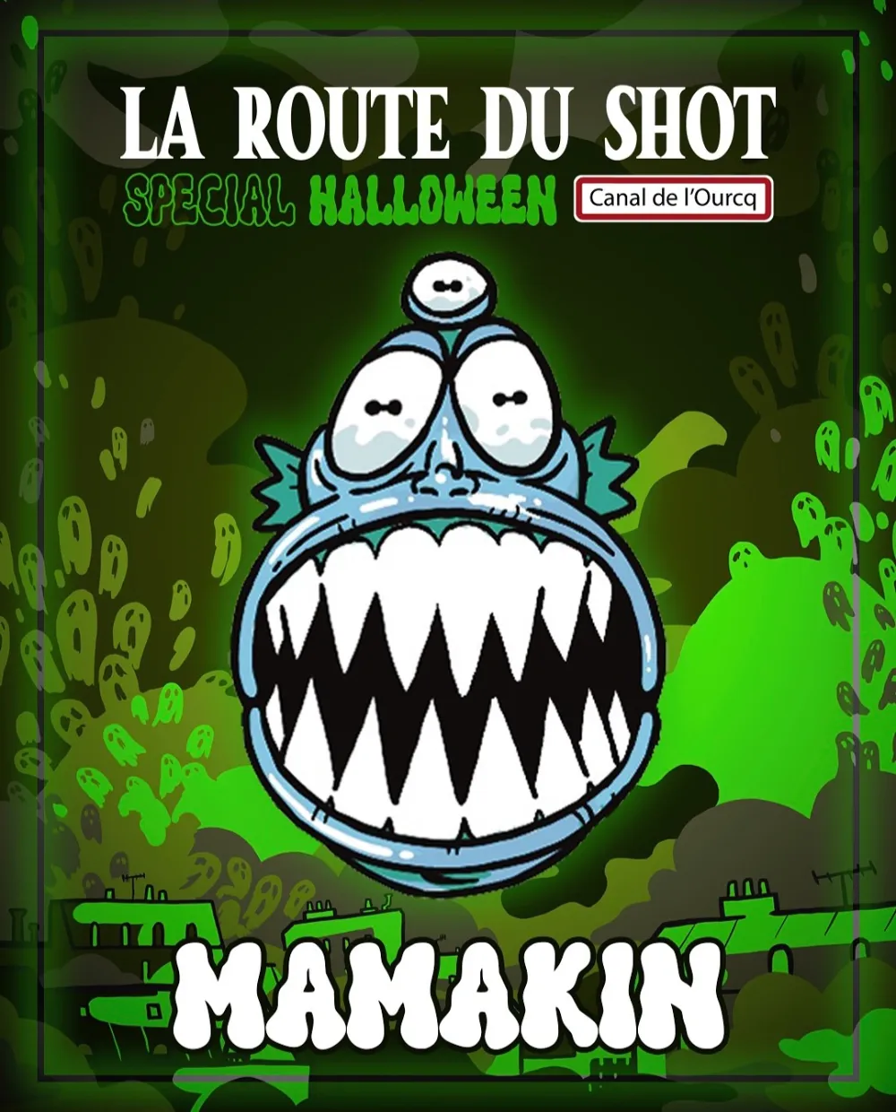 Illustration Halloween avec monstre et texte Mamakin